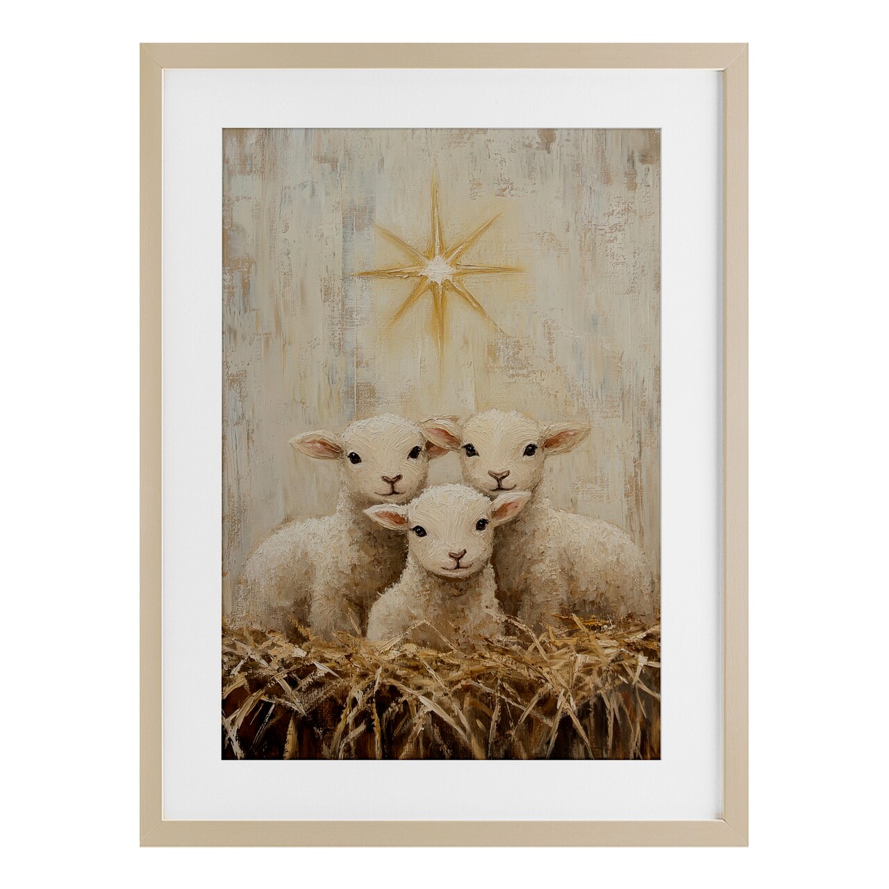 Stupell Industries Christmas Lambs Trio Framed Print Under Glass, design by Petal Prints Design
